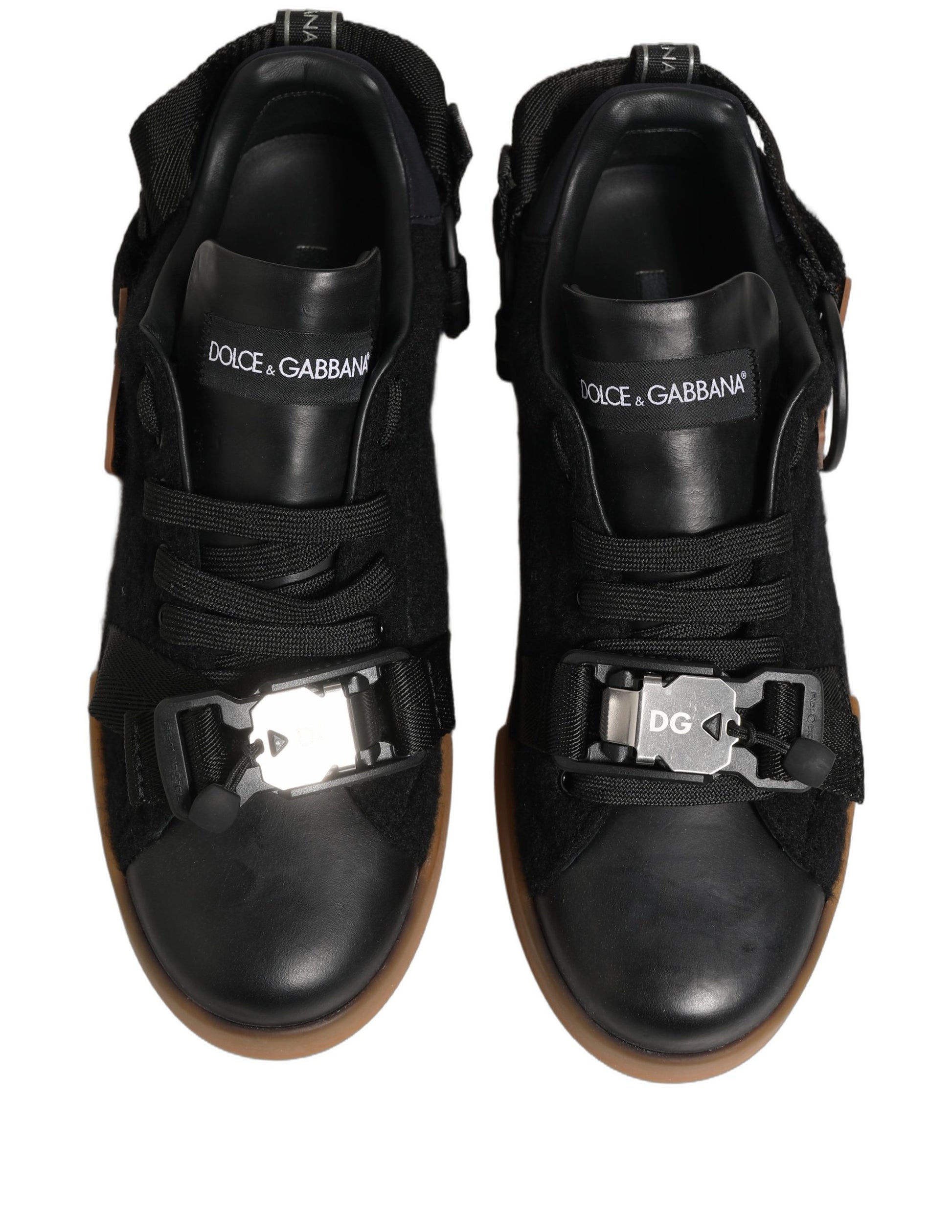 Dolce & Gabbana Black Felt Leather Low Top Sneaker Shoes