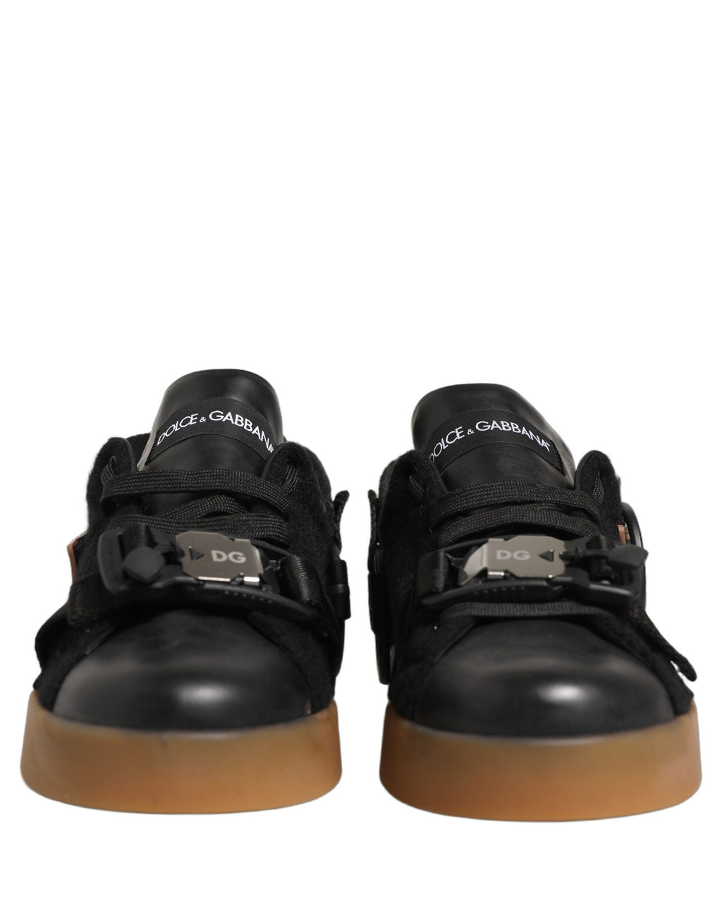 Dolce & Gabbana Black Felt Leather Low Top Sneaker Shoes