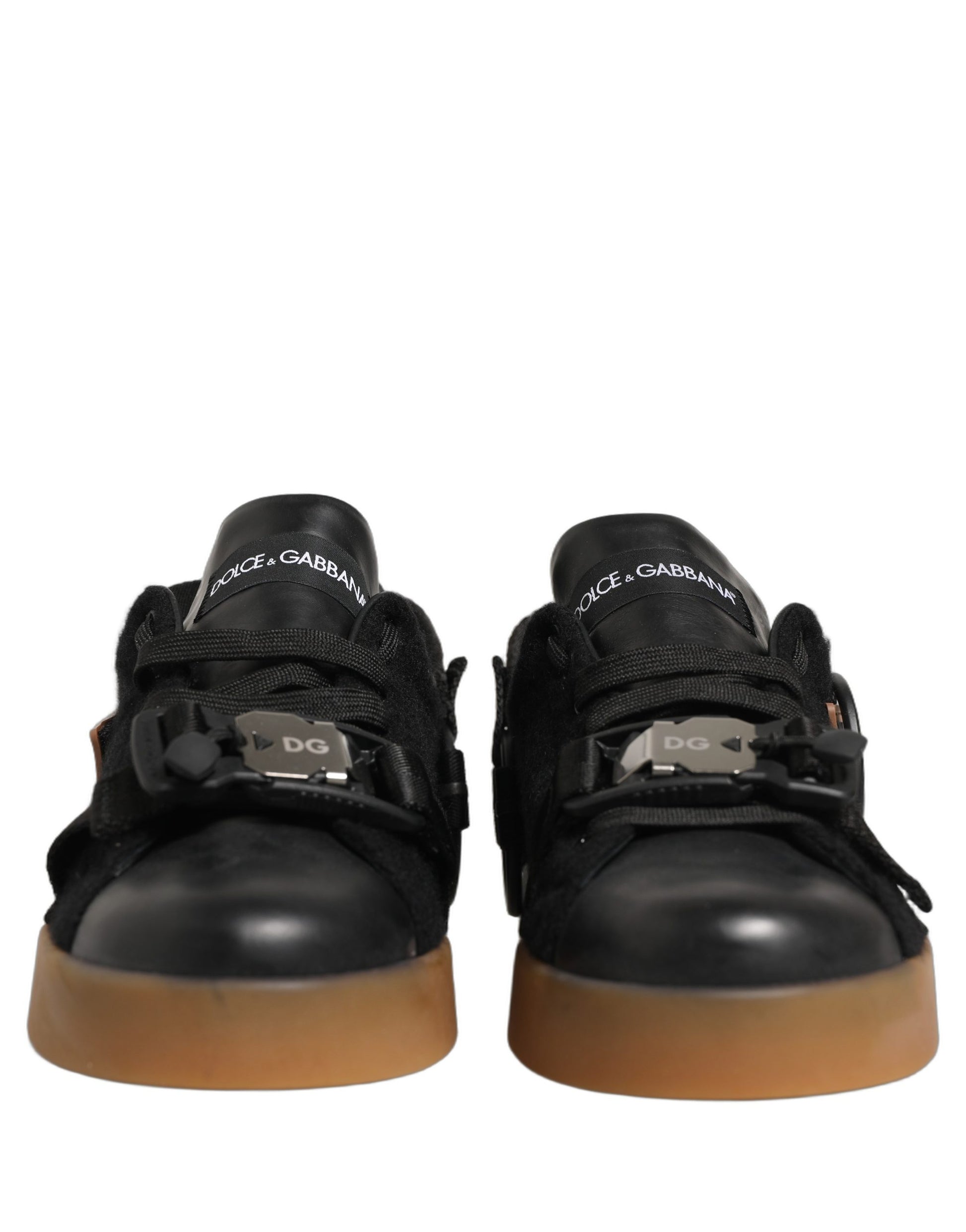 Dolce & Gabbana Black Felt Leather Low Top Sneaker Shoes