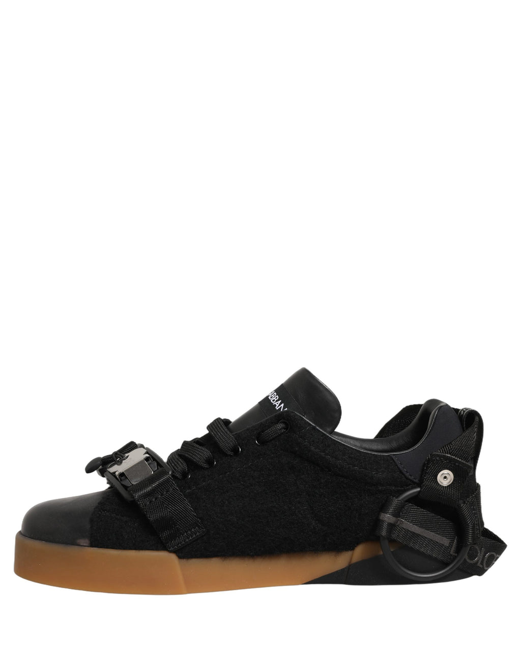 Dolce & Gabbana Black Felt Leather Low Top Sneaker Shoes