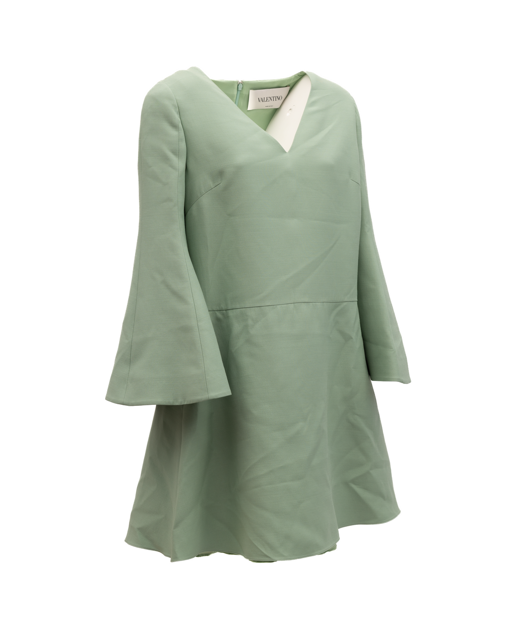 Valentino Garavani Sage Green V-Neck Dress with Bell Sleeves