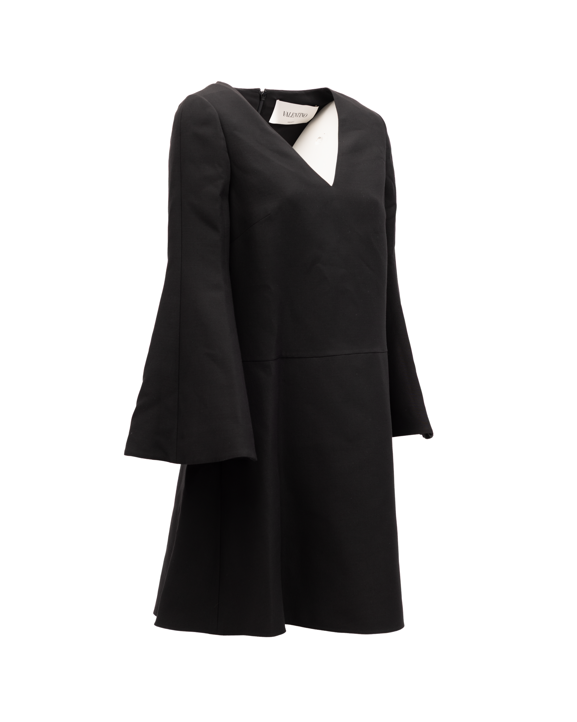 Valentino Garavani Black V-Neck Dress with Flared Sleeves