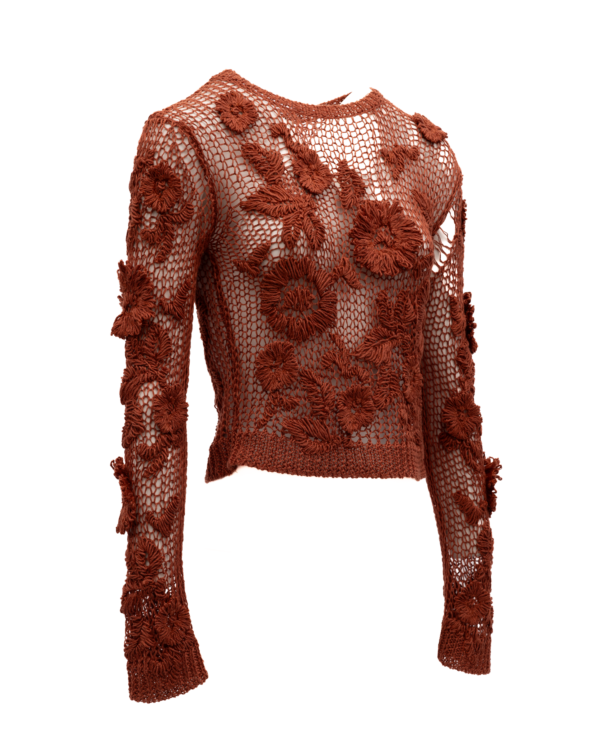 Valentino Garavani Rust Crochet Floral Top