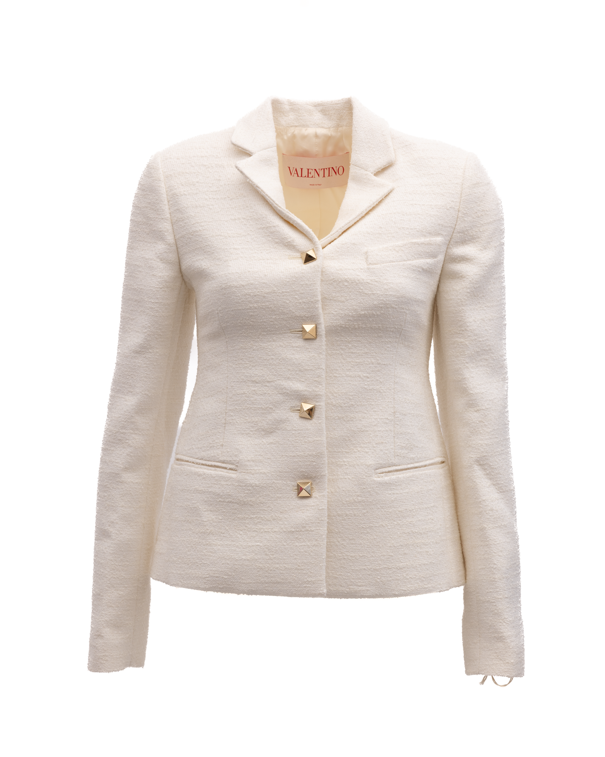 Valentino Garavani Off-White Tailored Blazer with Gold Stud Buttons
