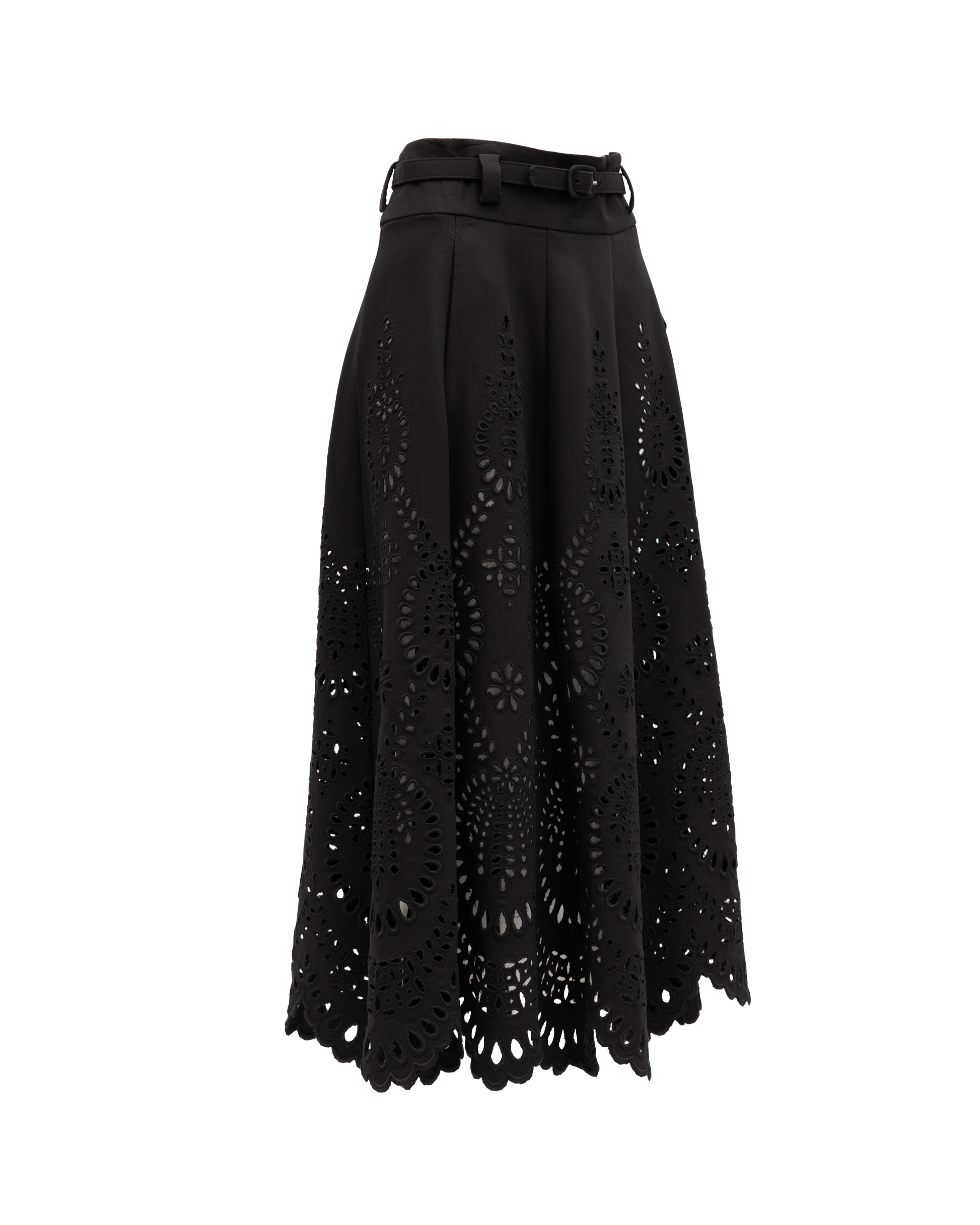 Valentino Garavani Cut-Out Floral Midi Black Skirt
