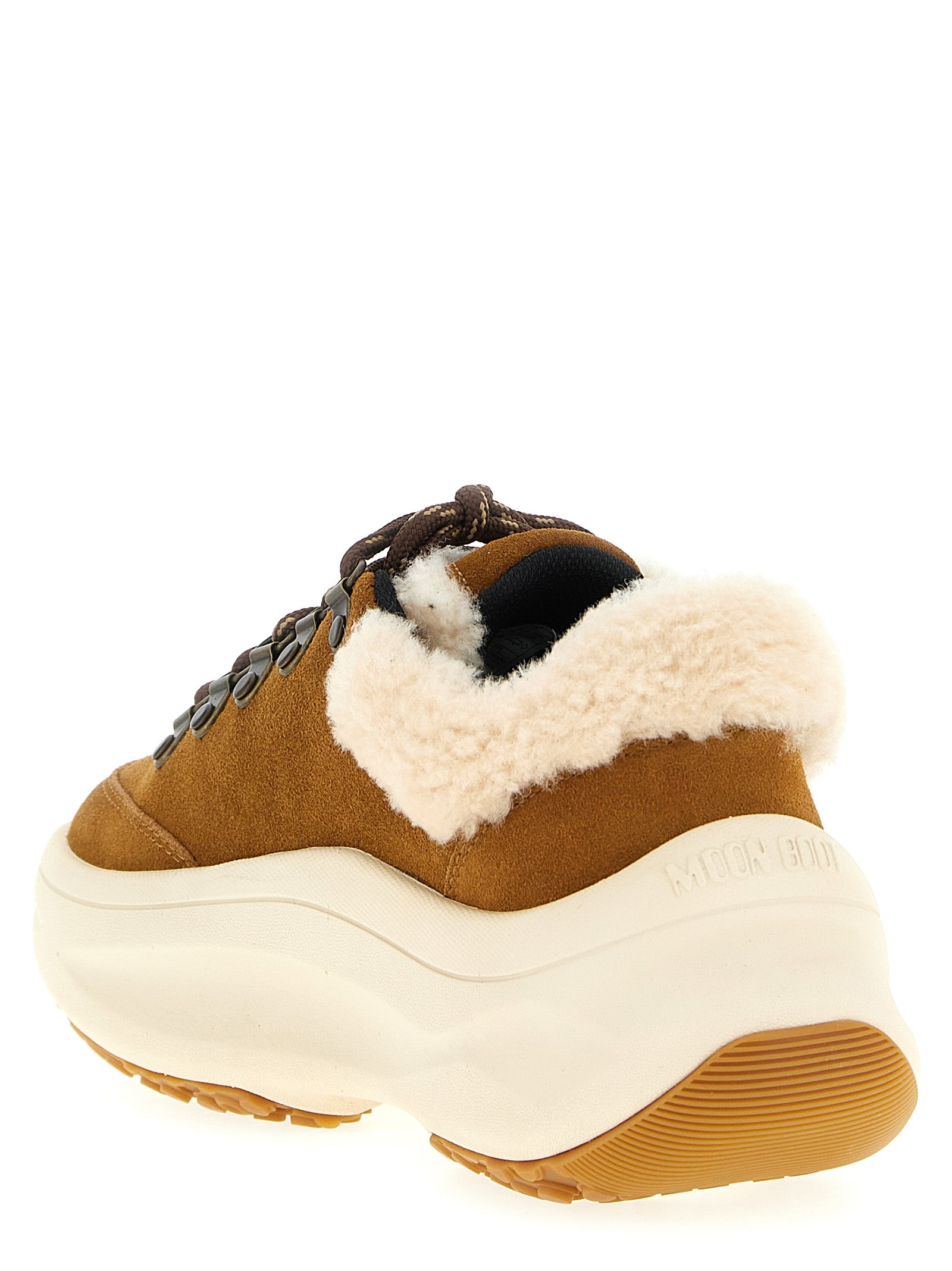 Moon Boot Beige Leather Chunky Sneakers