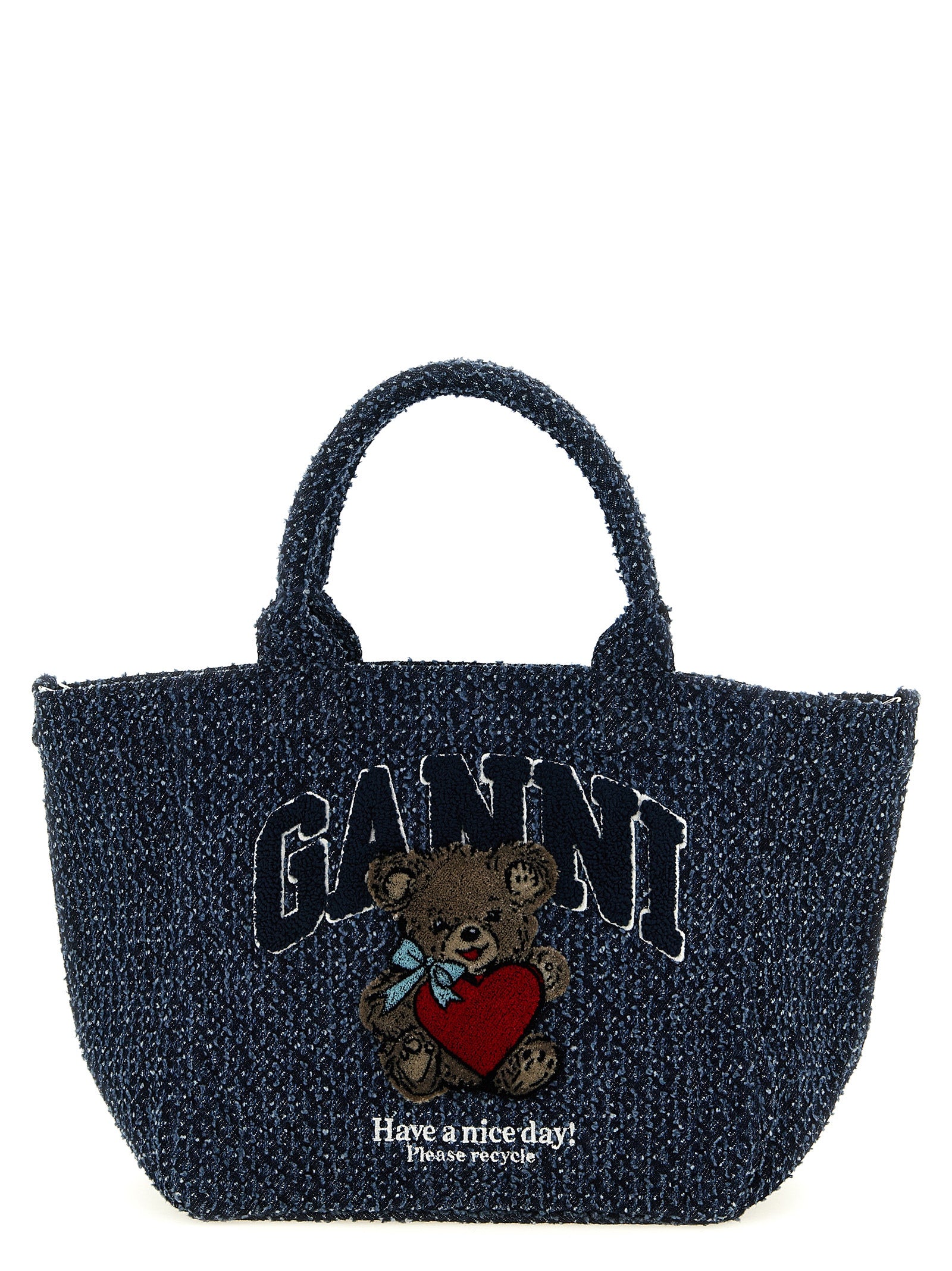 Ganni Blue Organic Cotton Tote Bag