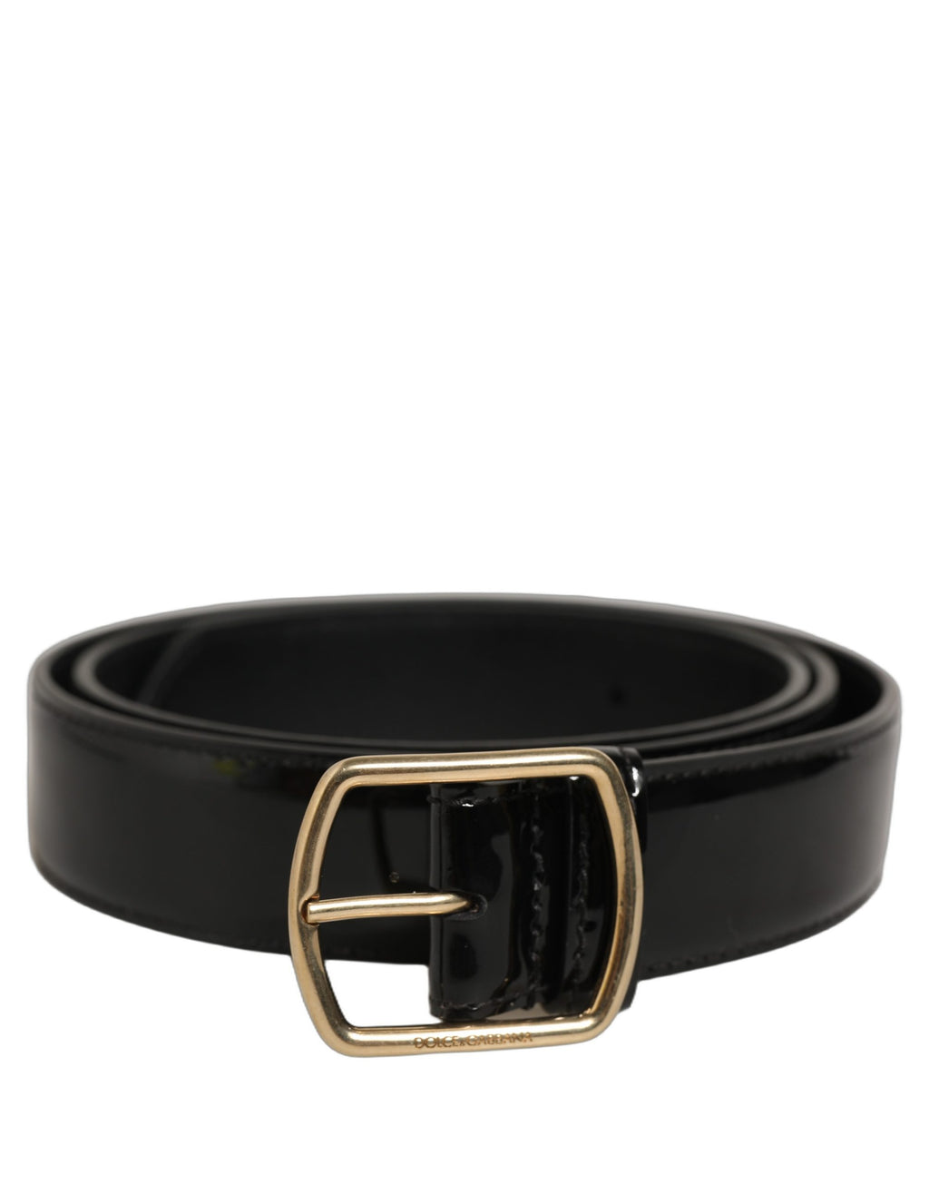 Dolce & Gabbana Gürtel aus schwarzem Lackleder mit goldener Metallschnalle