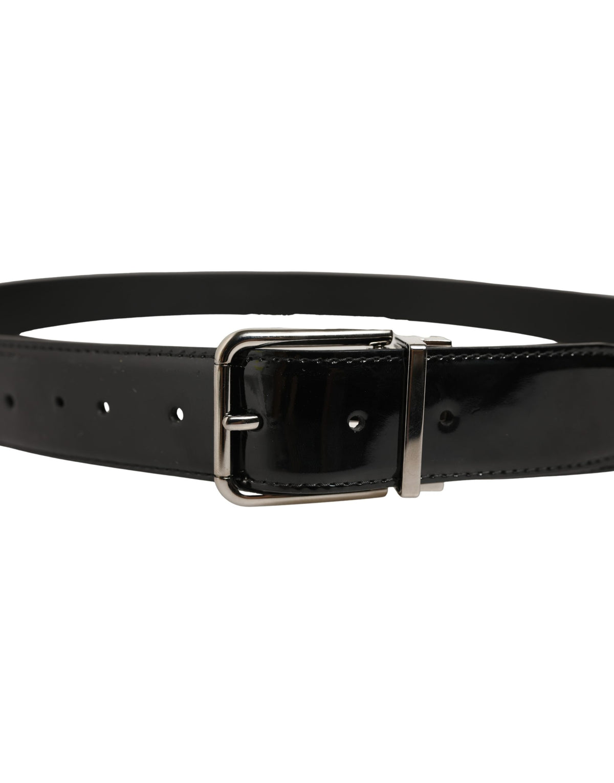 Dolce & Gabbana Black Patent Leather Silver Metal Buckle Belt
