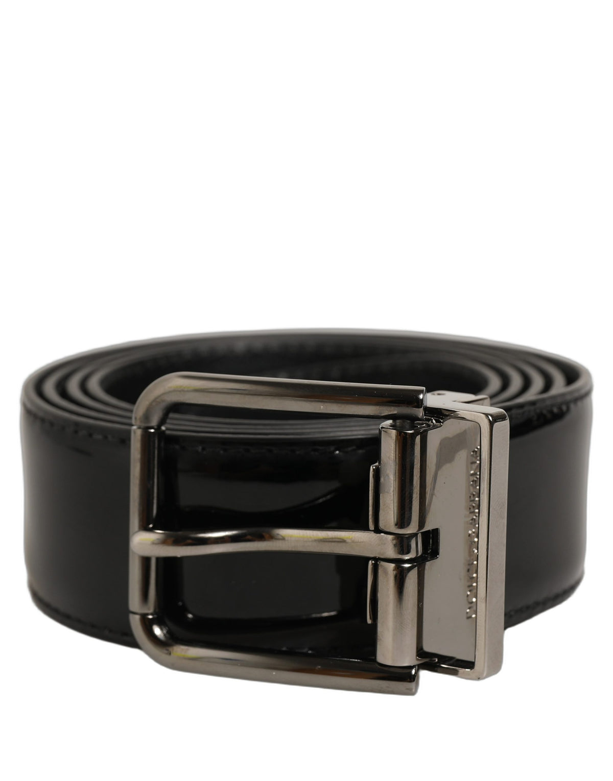 Dolce & Gabbana Gürtel aus schwarzem Lackleder mit Silberschnalle