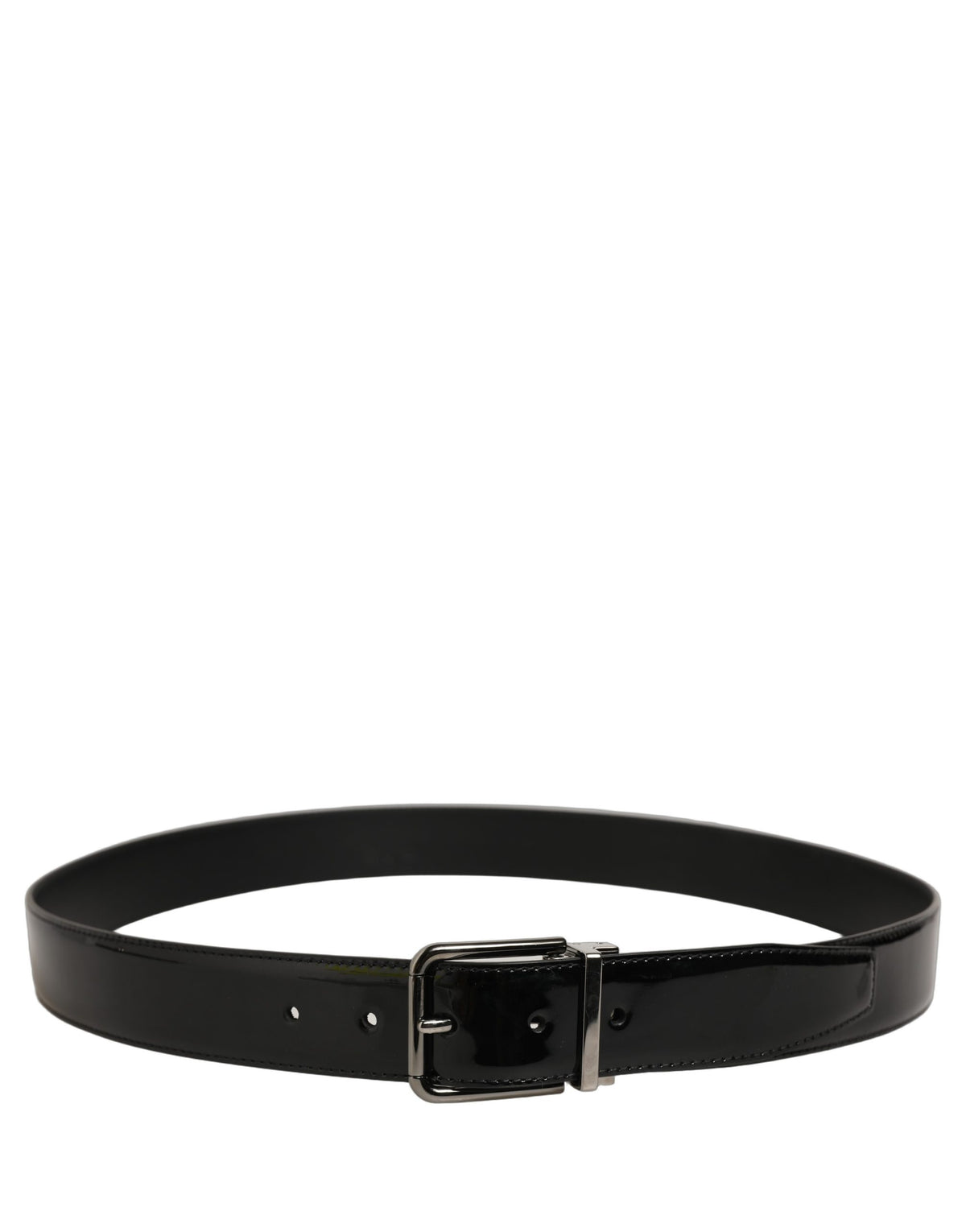 Dolce & Gabbana Gürtel aus schwarzem Lackleder mit Silberschnalle