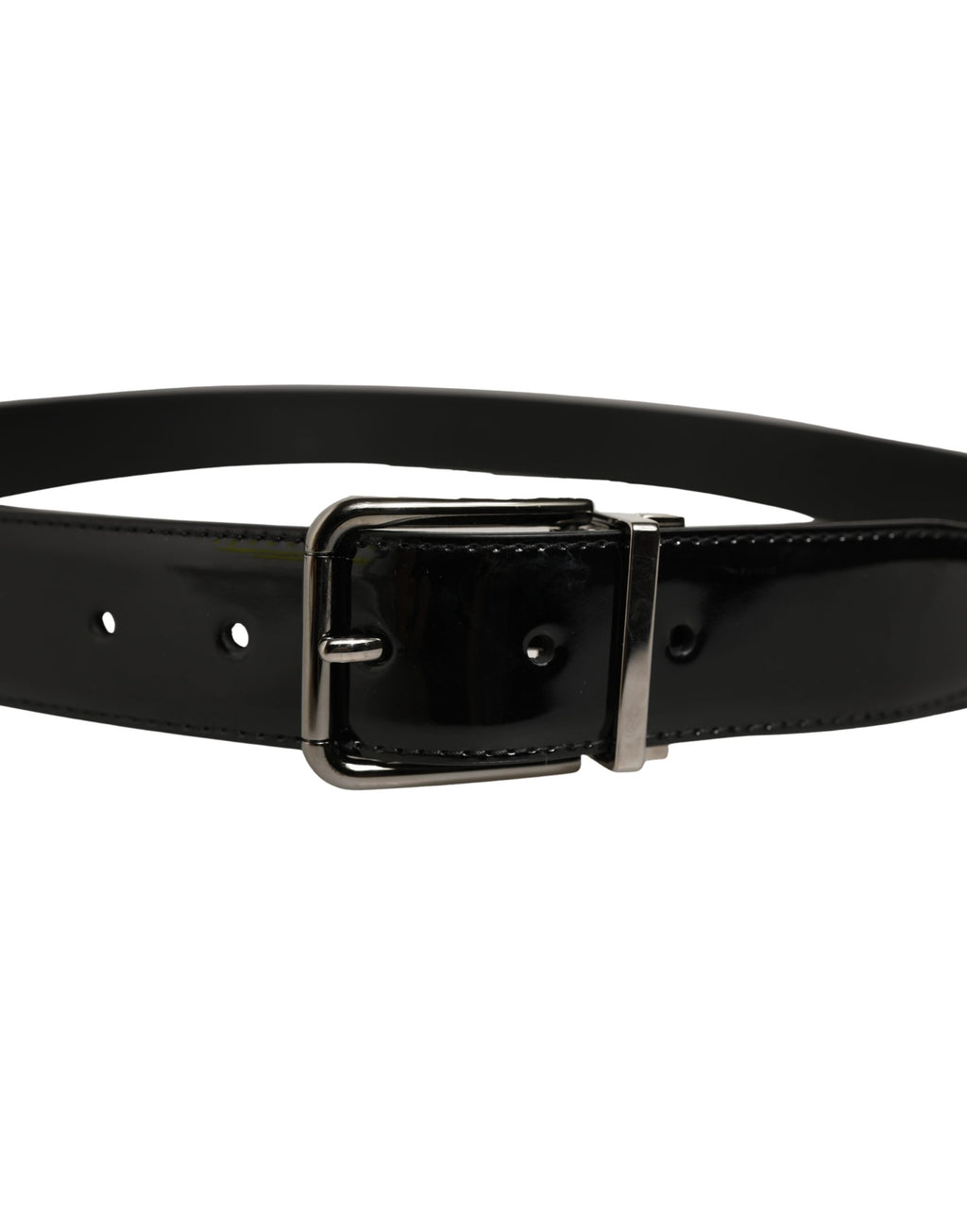 Dolce & Gabbana Gürtel aus schwarzem Lackleder mit Silberschnalle