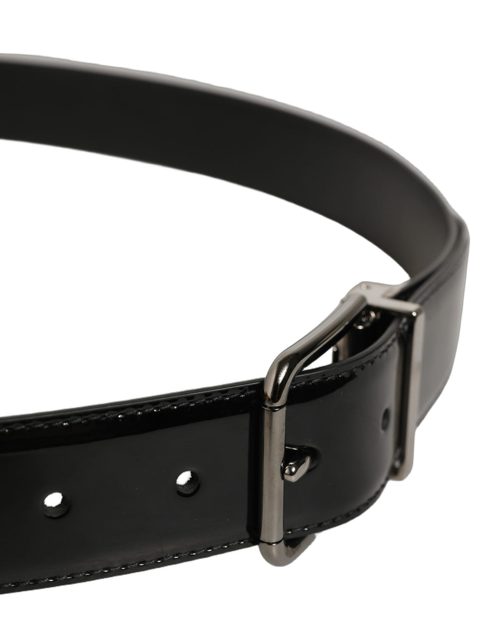 Dolce & Gabbana Gürtel aus schwarzem Lackleder mit Silberschnalle