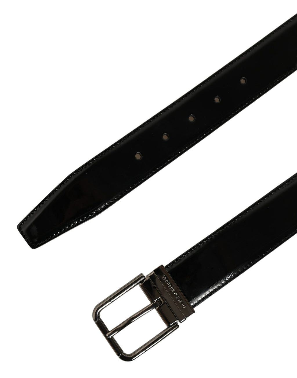 Dolce & Gabbana Gürtel aus schwarzem Lackleder mit Silberschnalle
