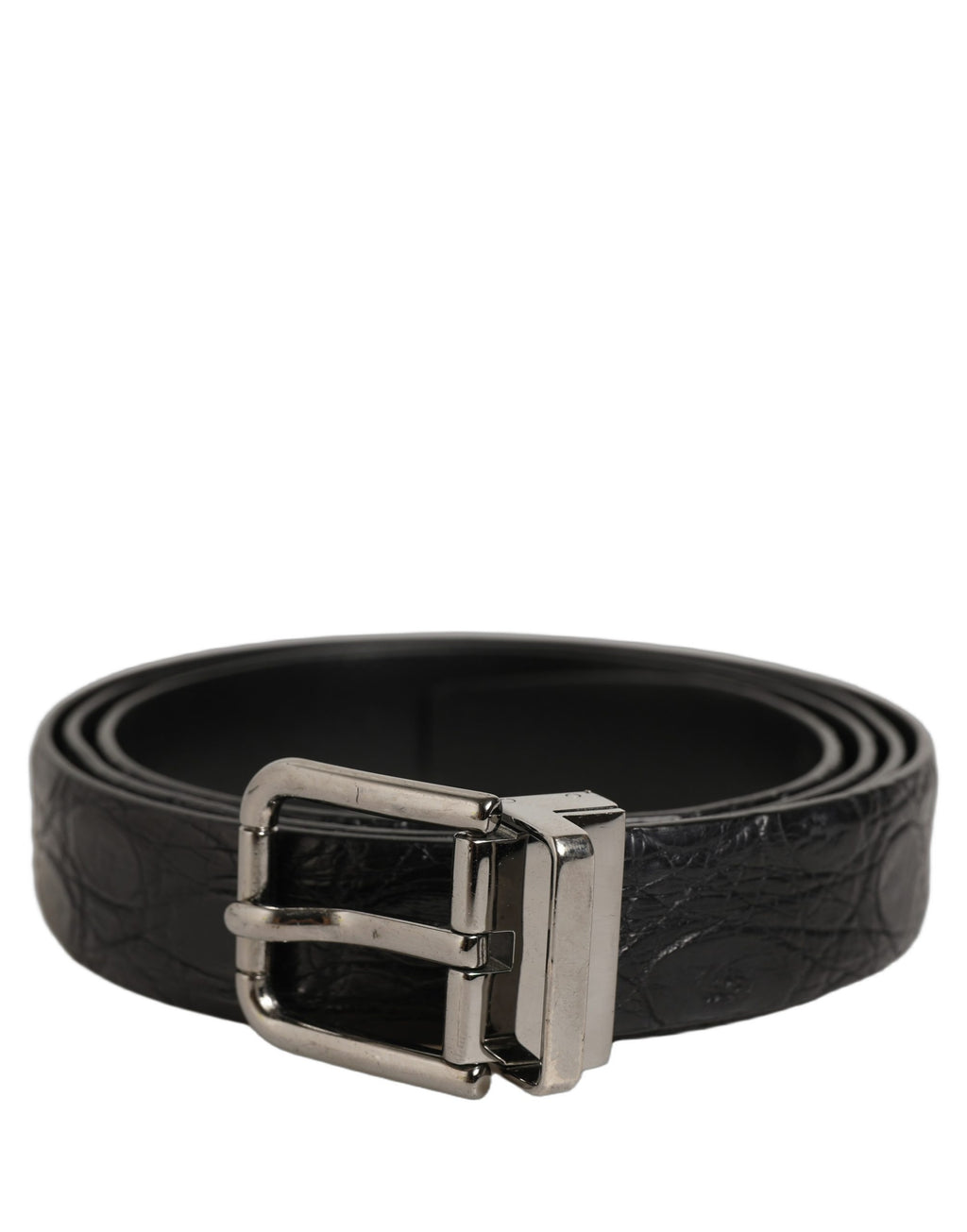 Dolce & Gabbana Schwarzer Ledergürtel mit silberner Metallschnalle für Herren