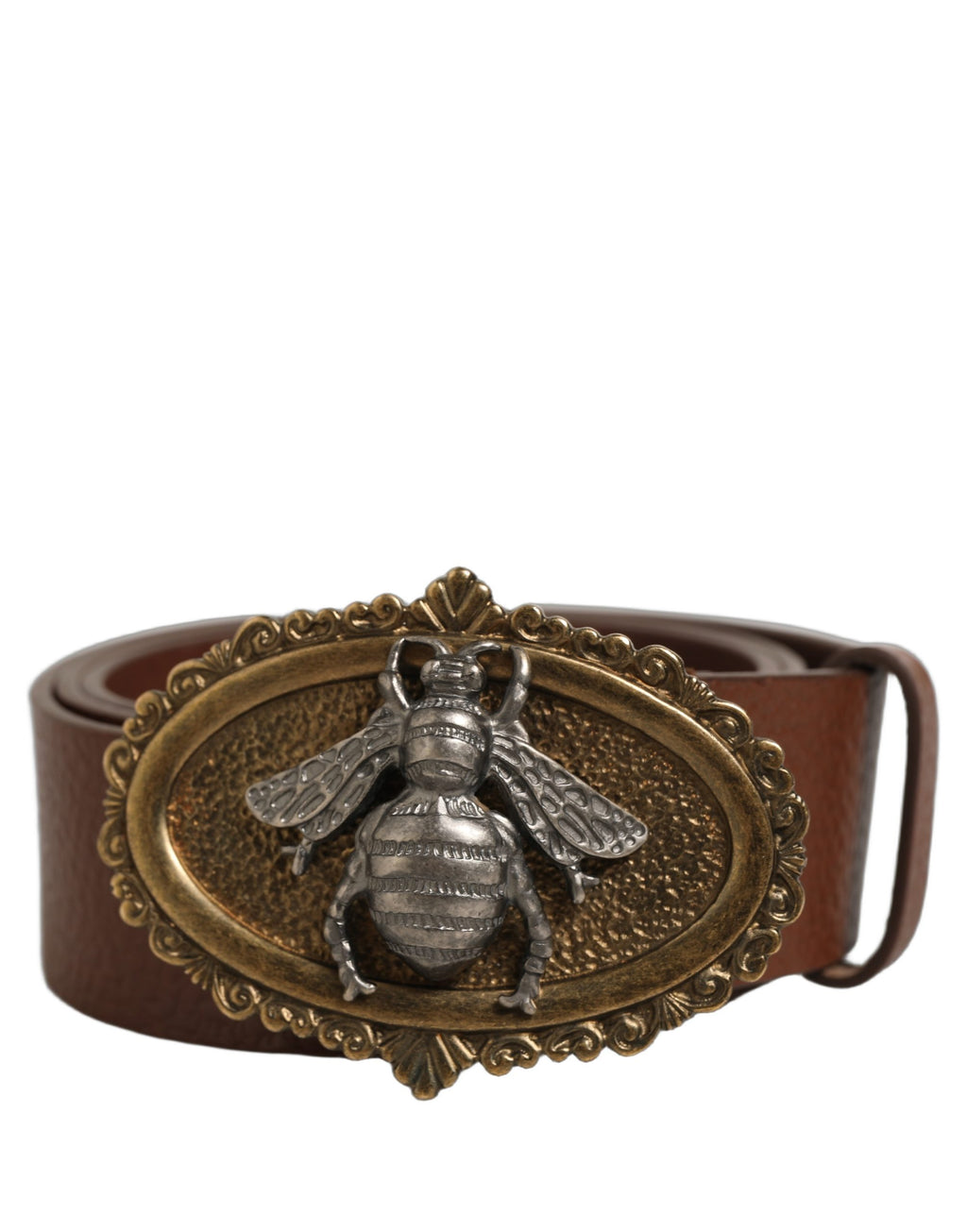 Dolce & Gabbana Brauner Ledergürtel mit Bienenakzent und Metallschnalle