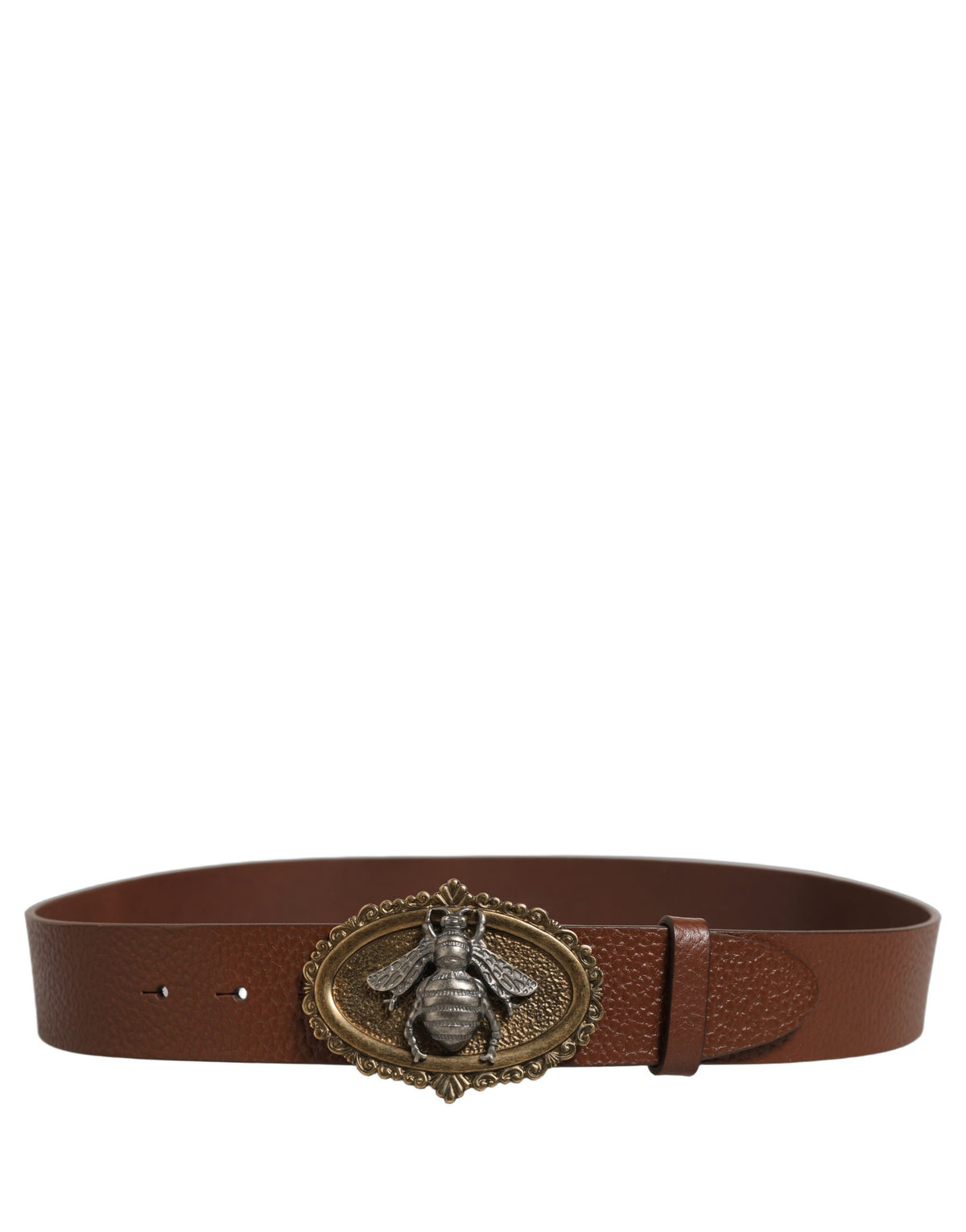 Dolce & Gabbana Brauner Ledergürtel mit Bienenakzent und Metallschnalle