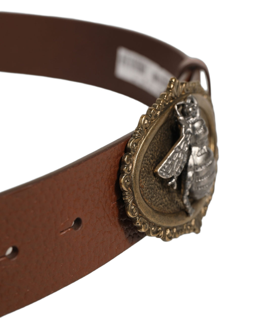 Dolce & Gabbana Brauner Ledergürtel mit Bienenakzent und Metallschnalle