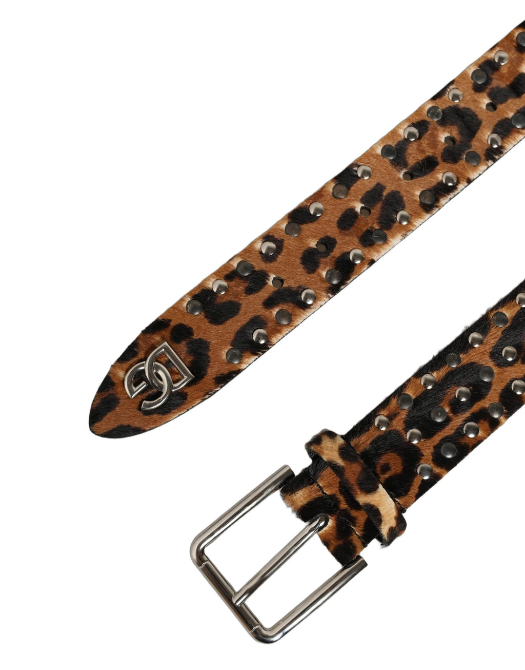 Dolce & Gabbana Brauner Leopard Kalbfell Nieten Metallschnalle Gürtel
