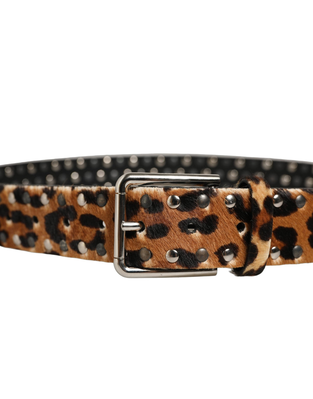 Dolce & Gabbana Brauner Leopard Kalbfell Nieten Metallschnalle Gürtel