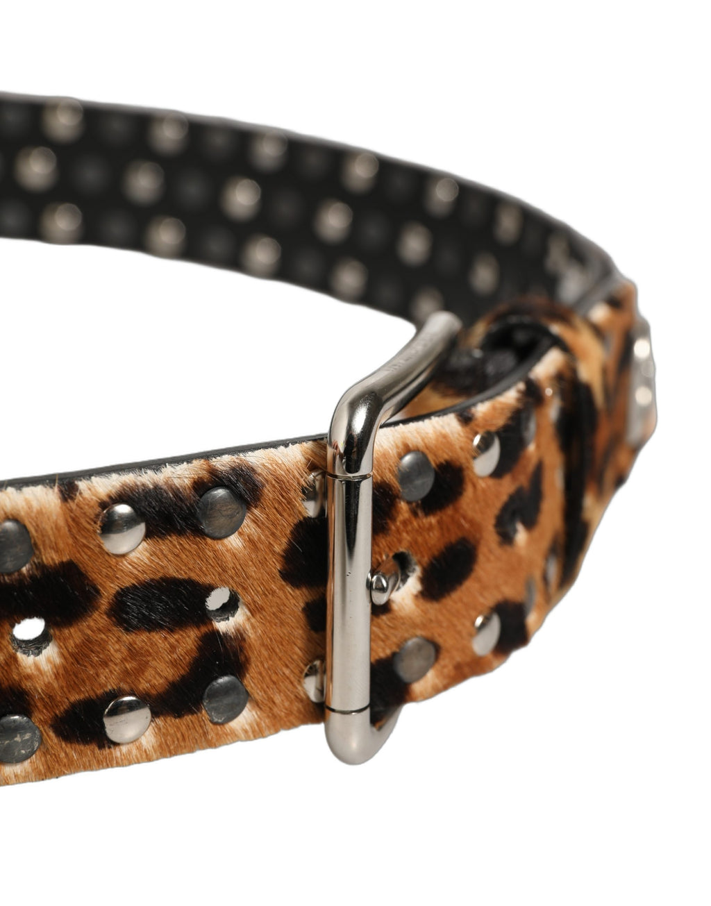 Dolce & Gabbana Brauner Leopard Kalbfell Nieten Metallschnalle Gürtel