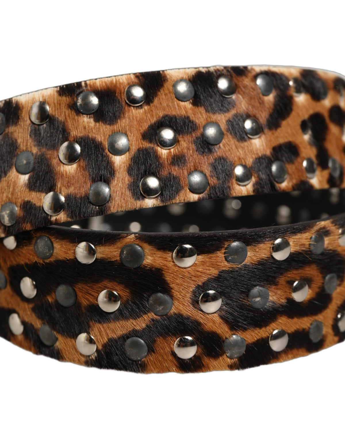 Dolce & Gabbana Brauner Leopard Kalbfell Nieten Metallschnalle Gürtel