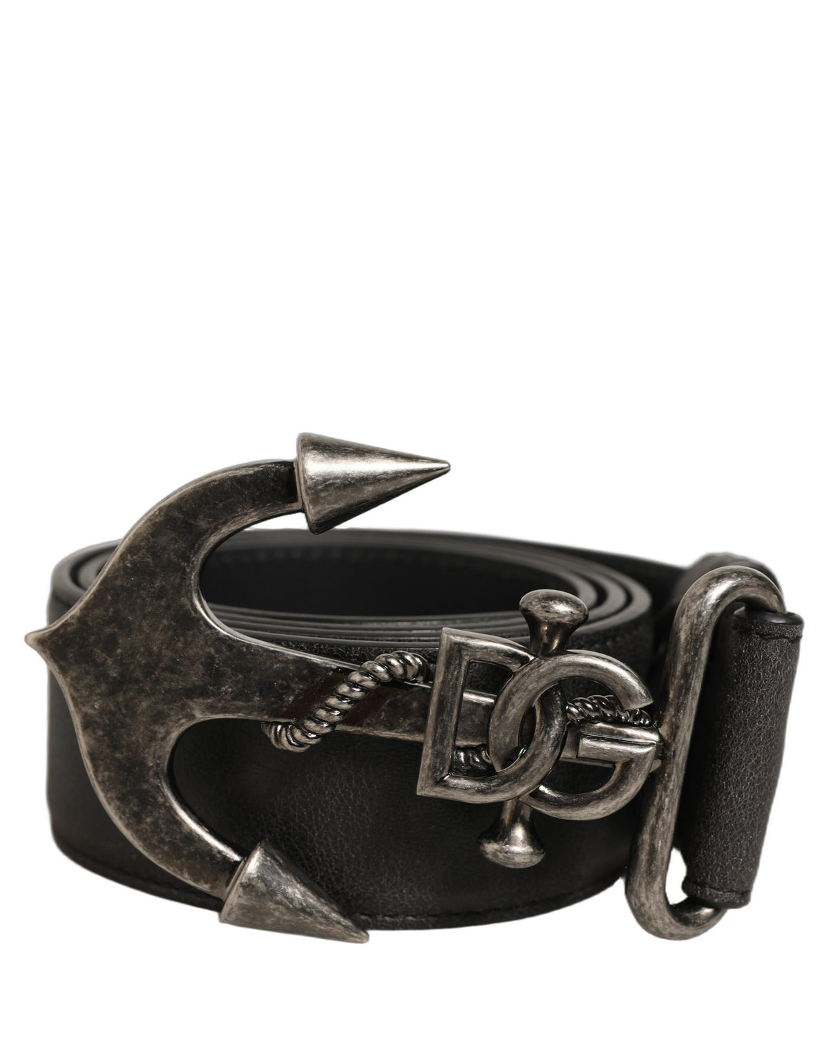 Dolce & Gabbana Schwarzer Ledergürtel mit Anker-Logo-Metallschnalle