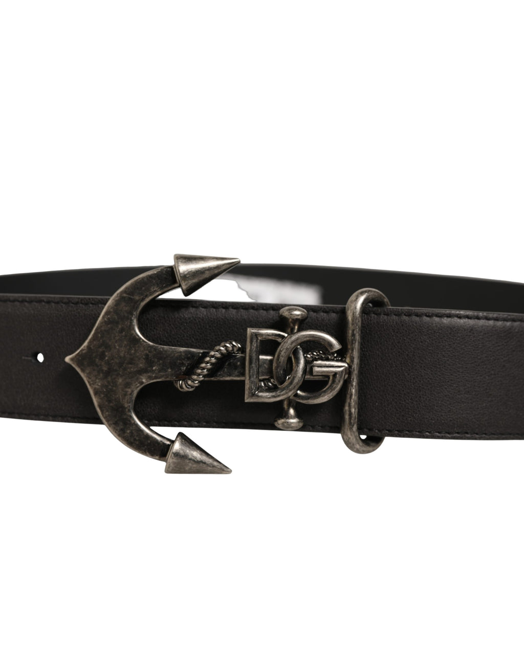 Dolce & Gabbana Schwarzer Ledergürtel mit Anker-Logo-Metallschnalle