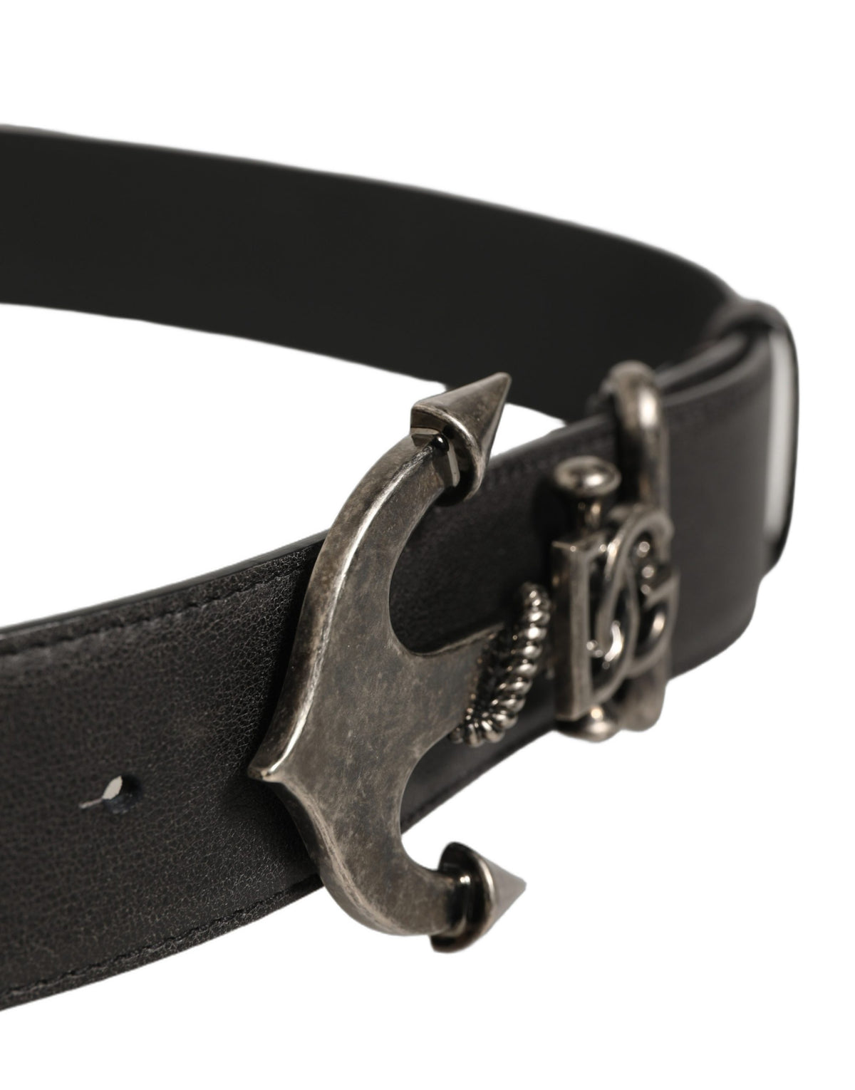 Dolce & Gabbana Schwarzer Ledergürtel mit Anker-Logo-Metallschnalle