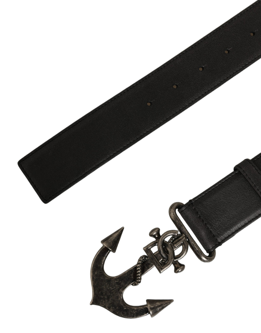 Dolce & Gabbana Schwarzer Ledergürtel mit Anker-Logo-Metallschnalle