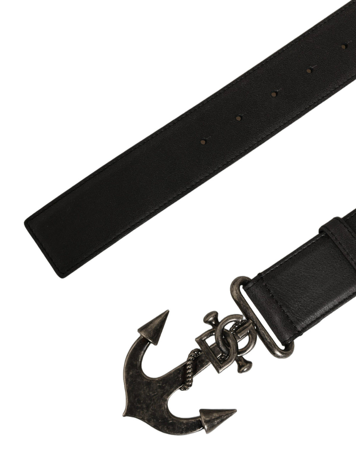 Dolce & Gabbana Schwarzer Ledergürtel mit Anker-Logo-Metallschnalle