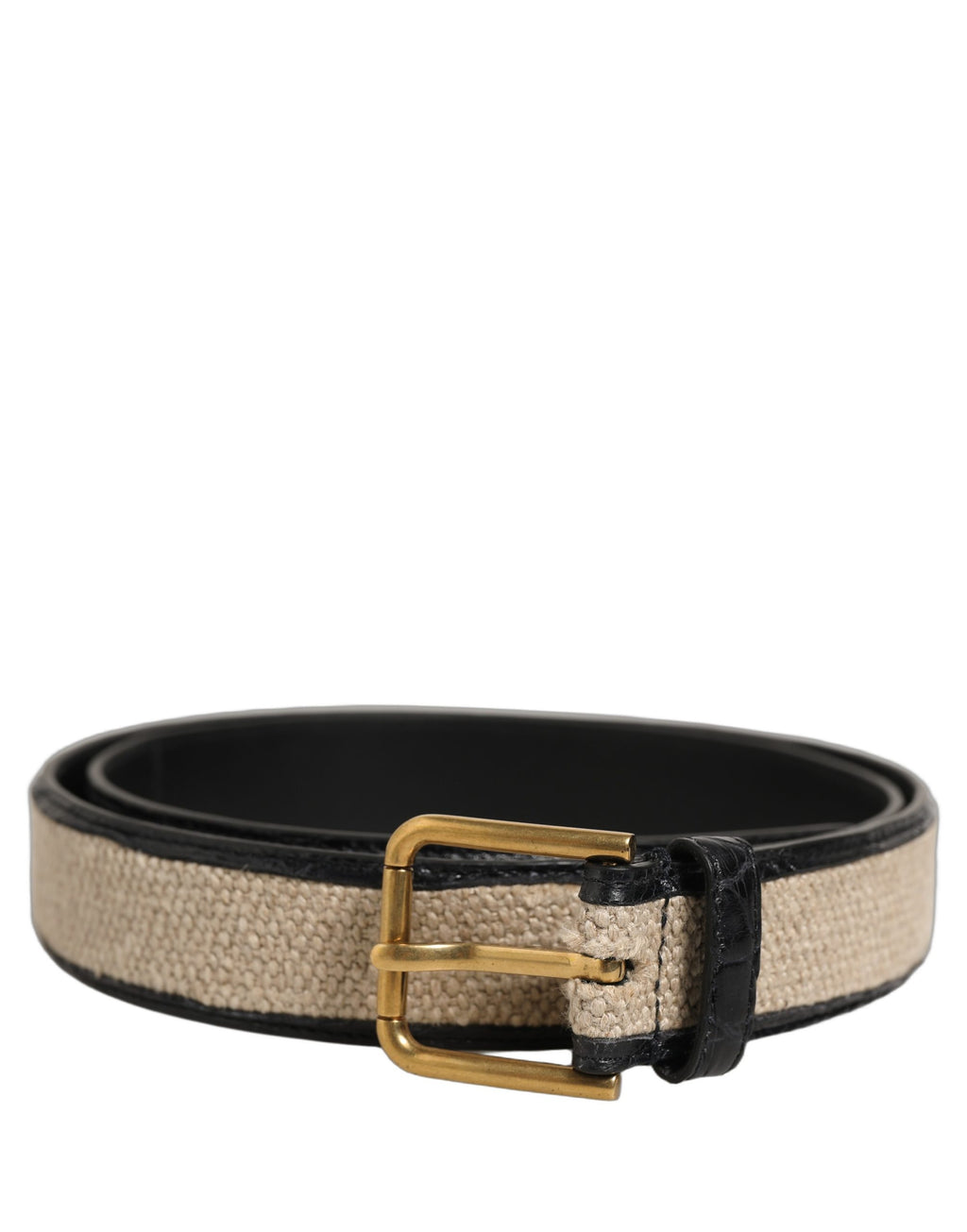Dolce & Gabbana Beige Schwarz geflochtener Ledergürtel mit Metallschnalle