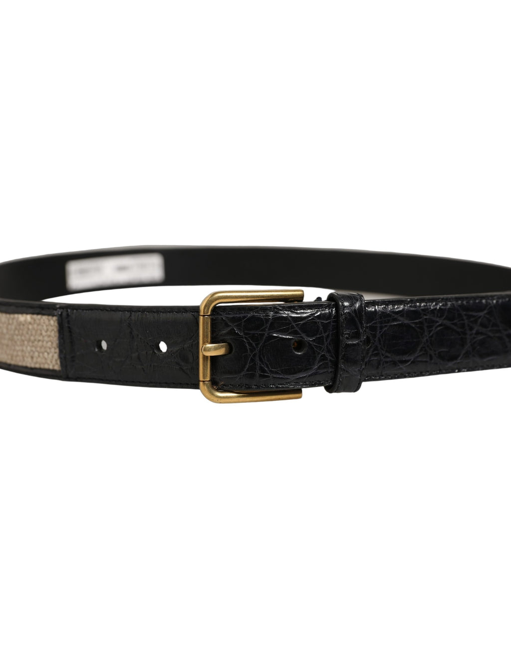 Dolce & Gabbana Beige Schwarz geflochtener Ledergürtel mit Metallschnalle