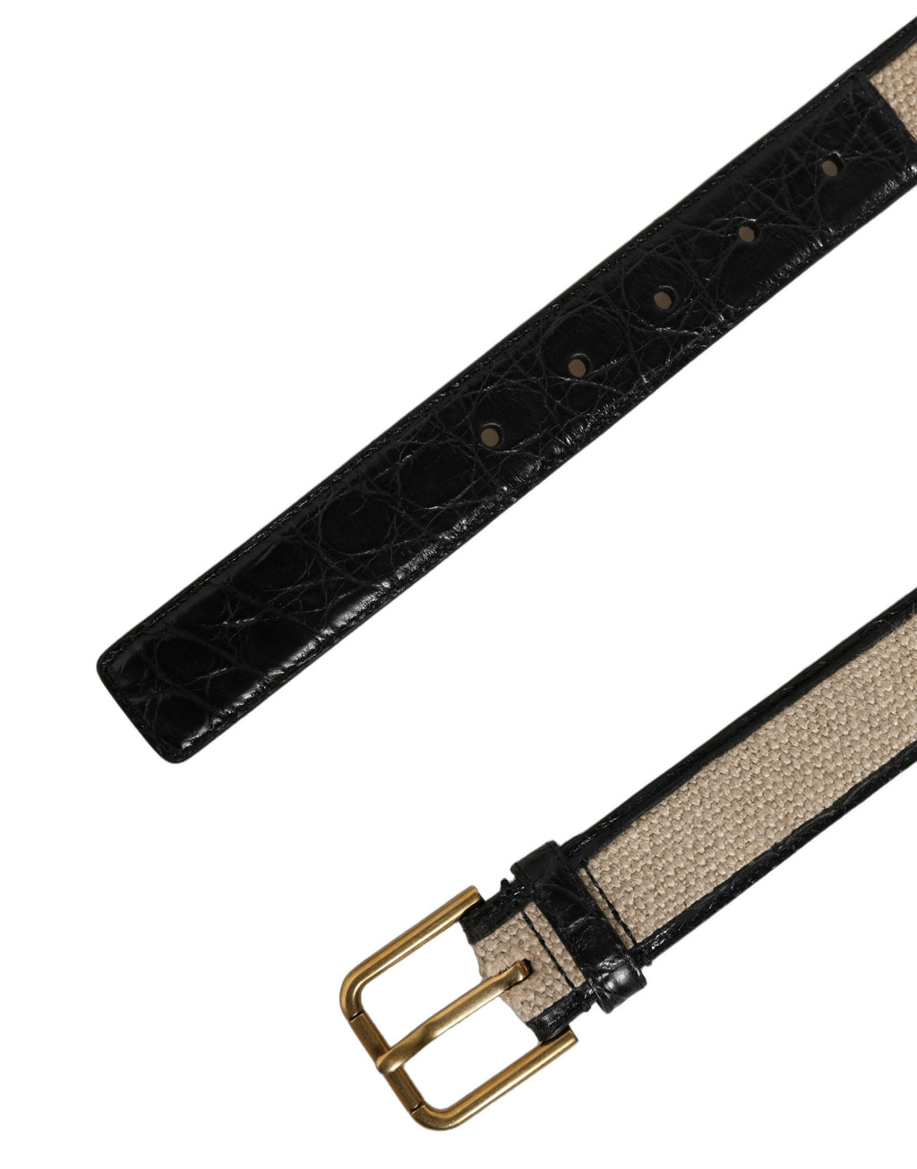 Dolce & Gabbana Beige Schwarz geflochtener Ledergürtel mit Metallschnalle