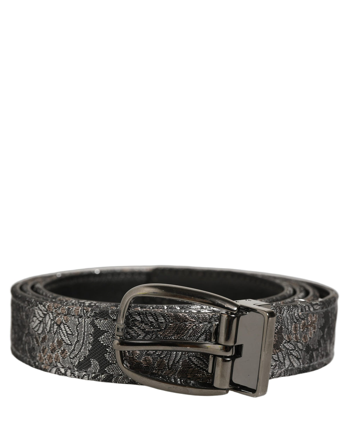 Dolce & Gabbana Gürtel Silber Schwarz Floral Jacquard Metallschnalle