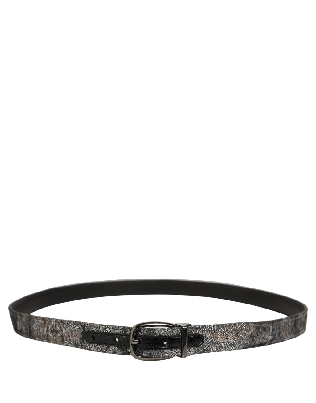 Dolce & Gabbana Gürtel Silber Schwarz Floral Jacquard Metallschnalle