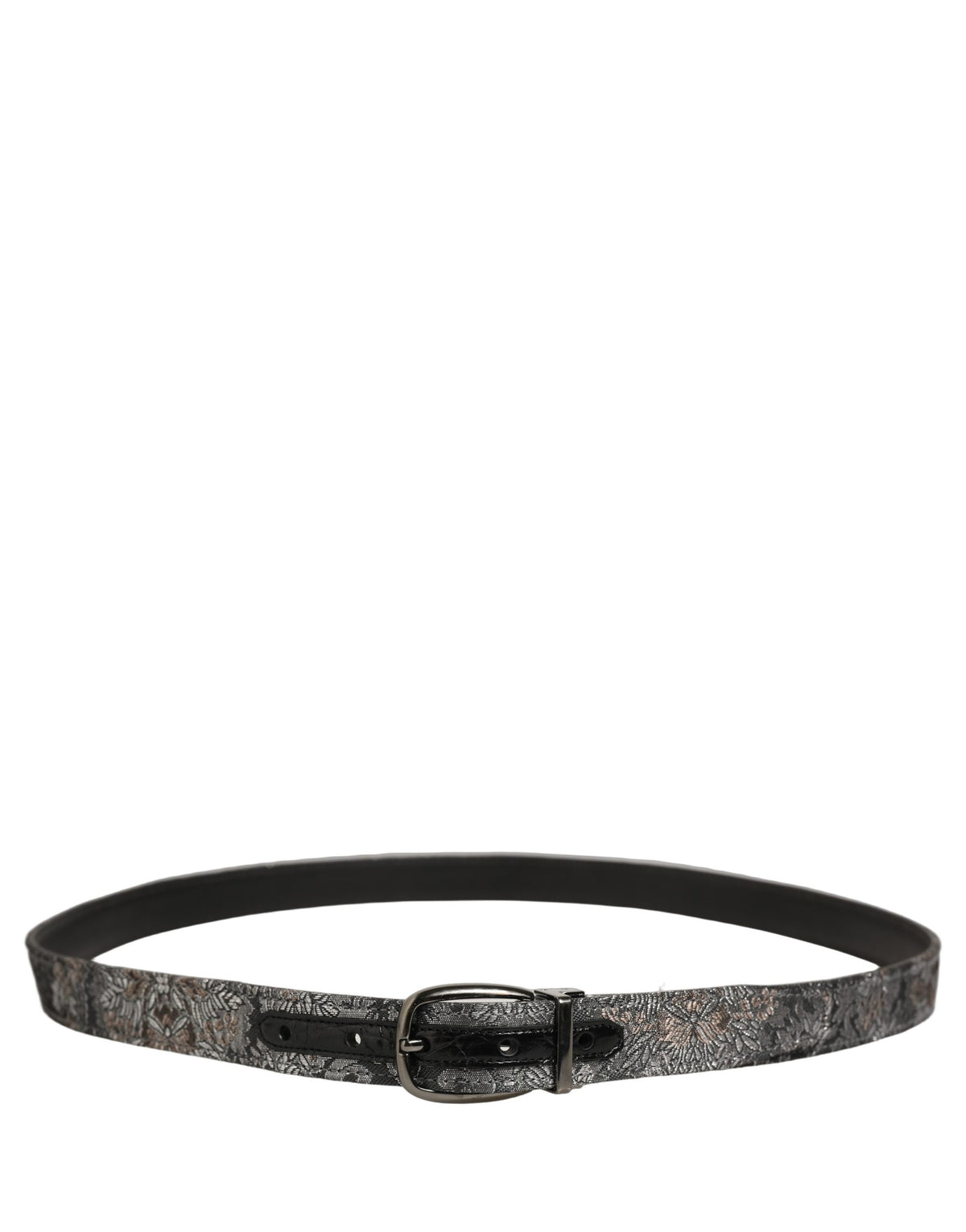 Dolce & Gabbana Gürtel Silber Schwarz Floral Jacquard Metallschnalle