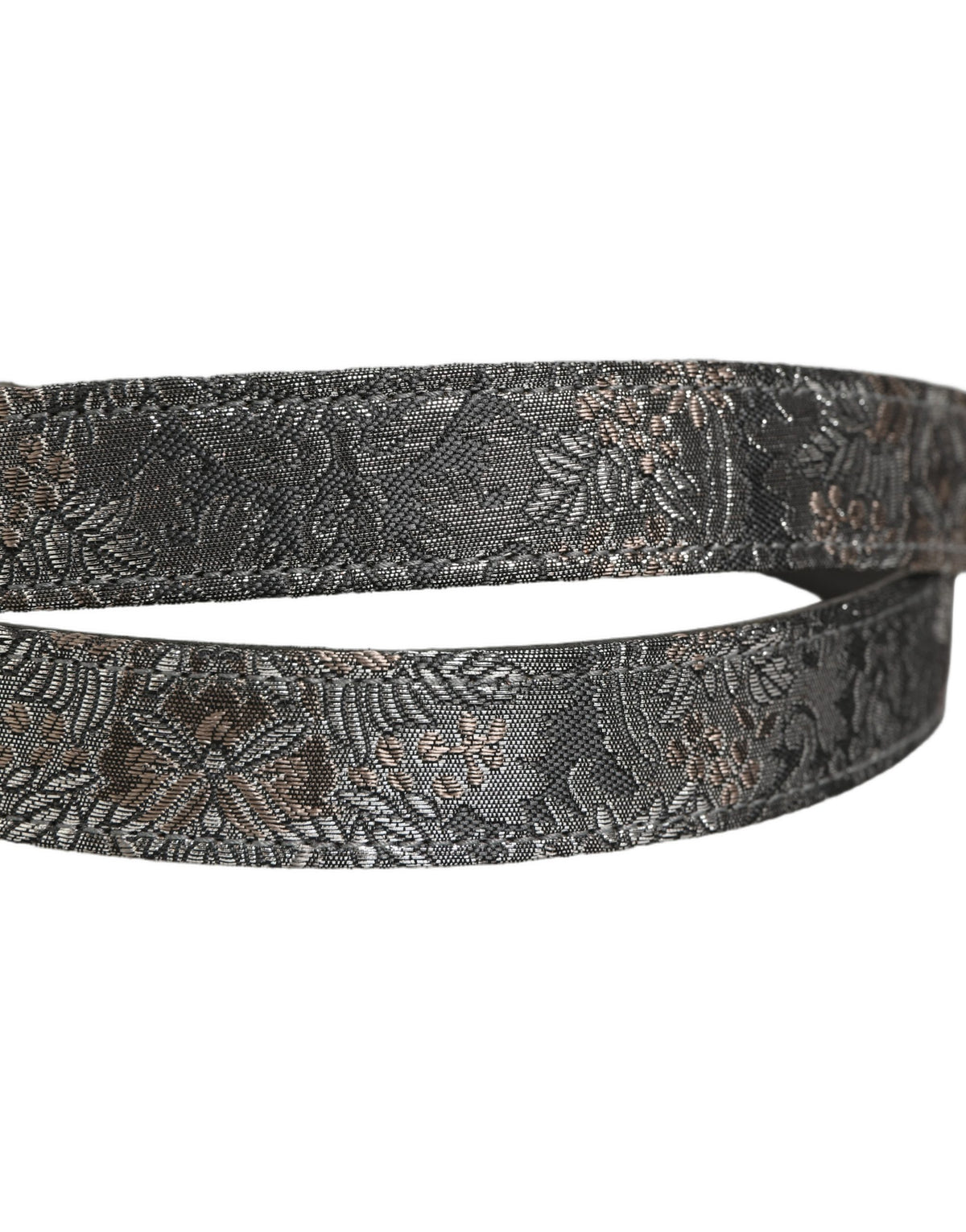 Dolce & Gabbana Gürtel Silber Schwarz Floral Jacquard Metallschnalle