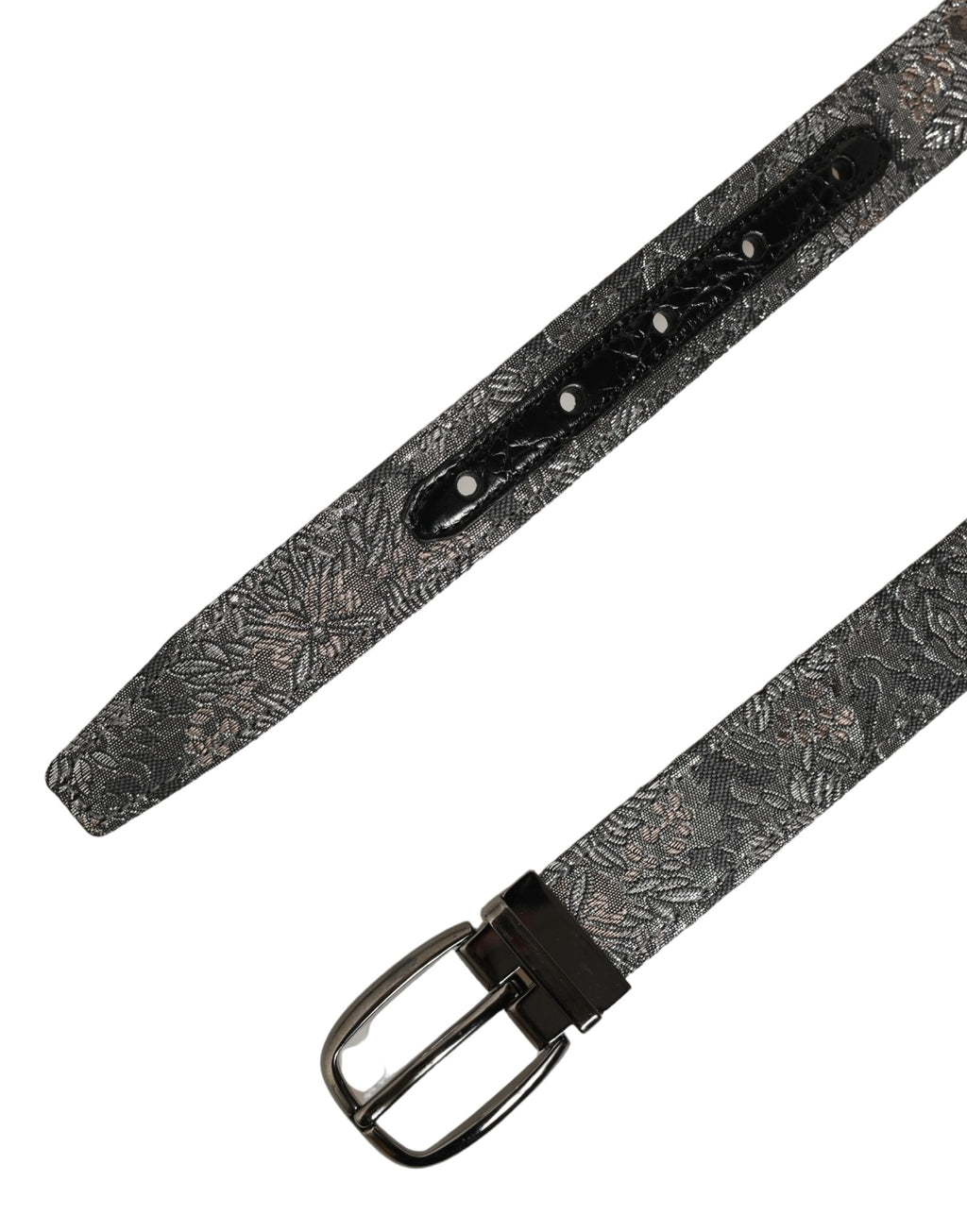 Dolce & Gabbana Gürtel Silber Schwarz Floral Jacquard Metallschnalle