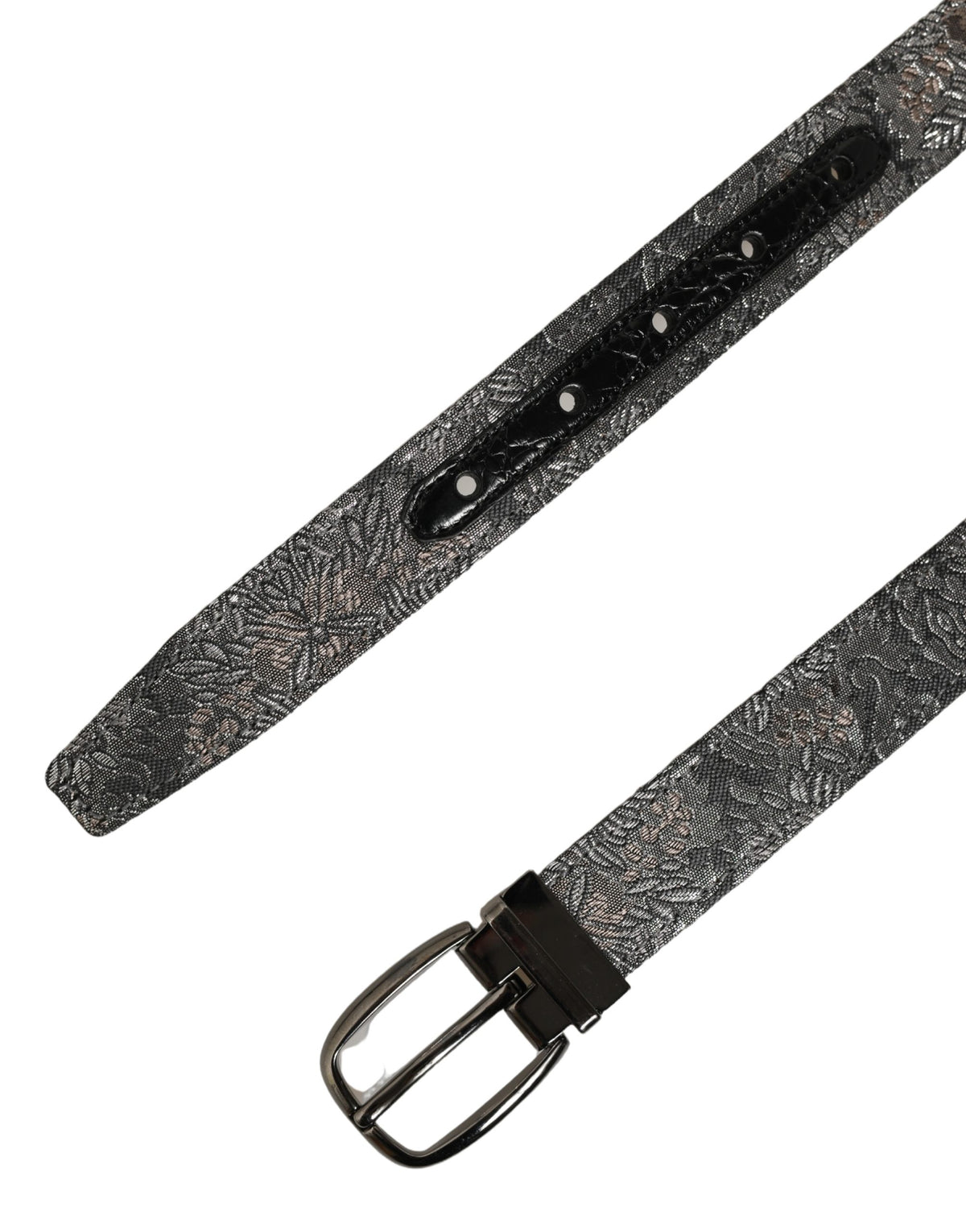 Dolce & Gabbana Gürtel Silber Schwarz Floral Jacquard Metallschnalle