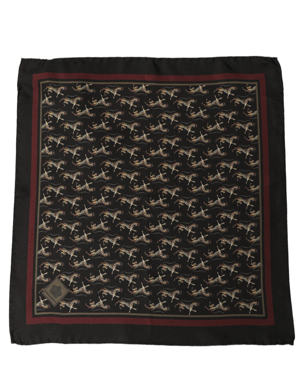 Dolce & Gabbana Schwarzes Seiden-Einstecktuch Foulard Schal mit Pferdemotiv