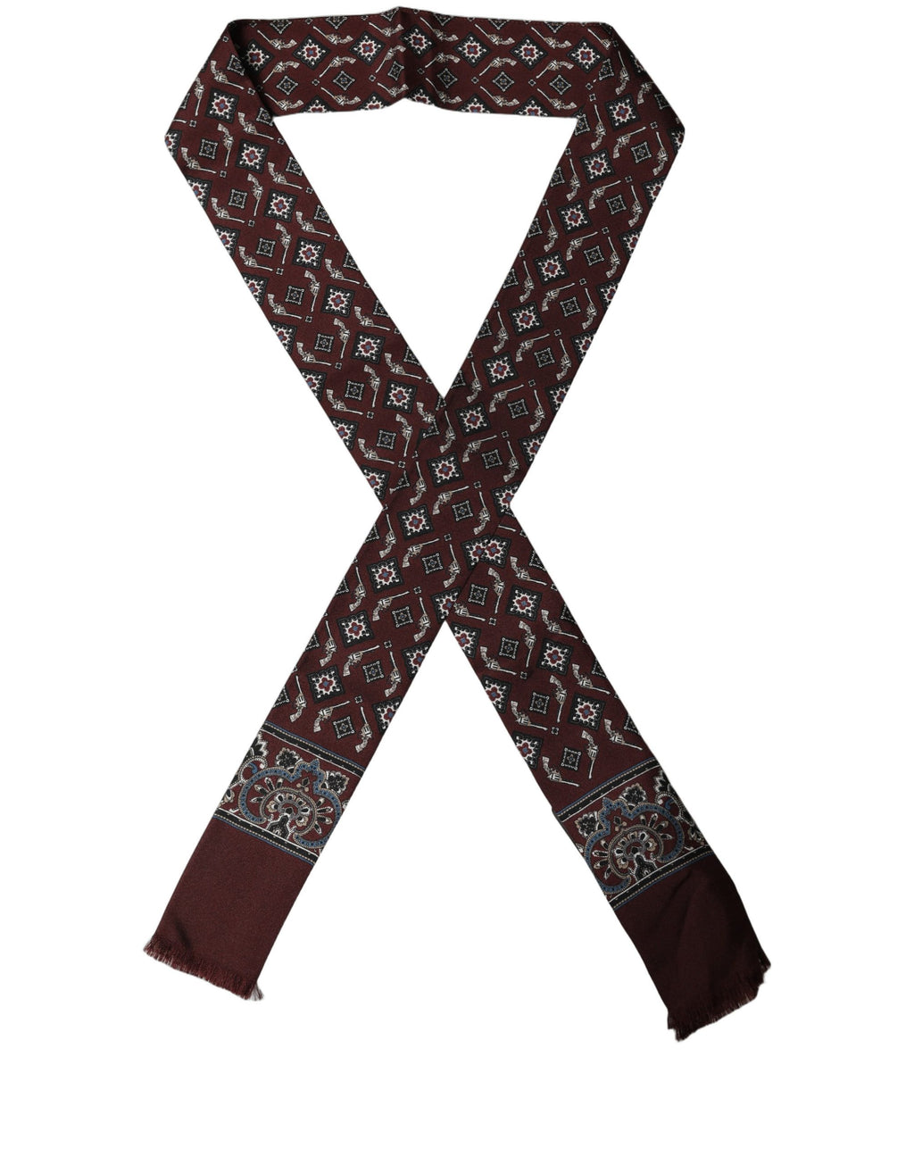 Dolce & Gabbana Burgundfarbener schmaler Twilly-Schal mit Fransen