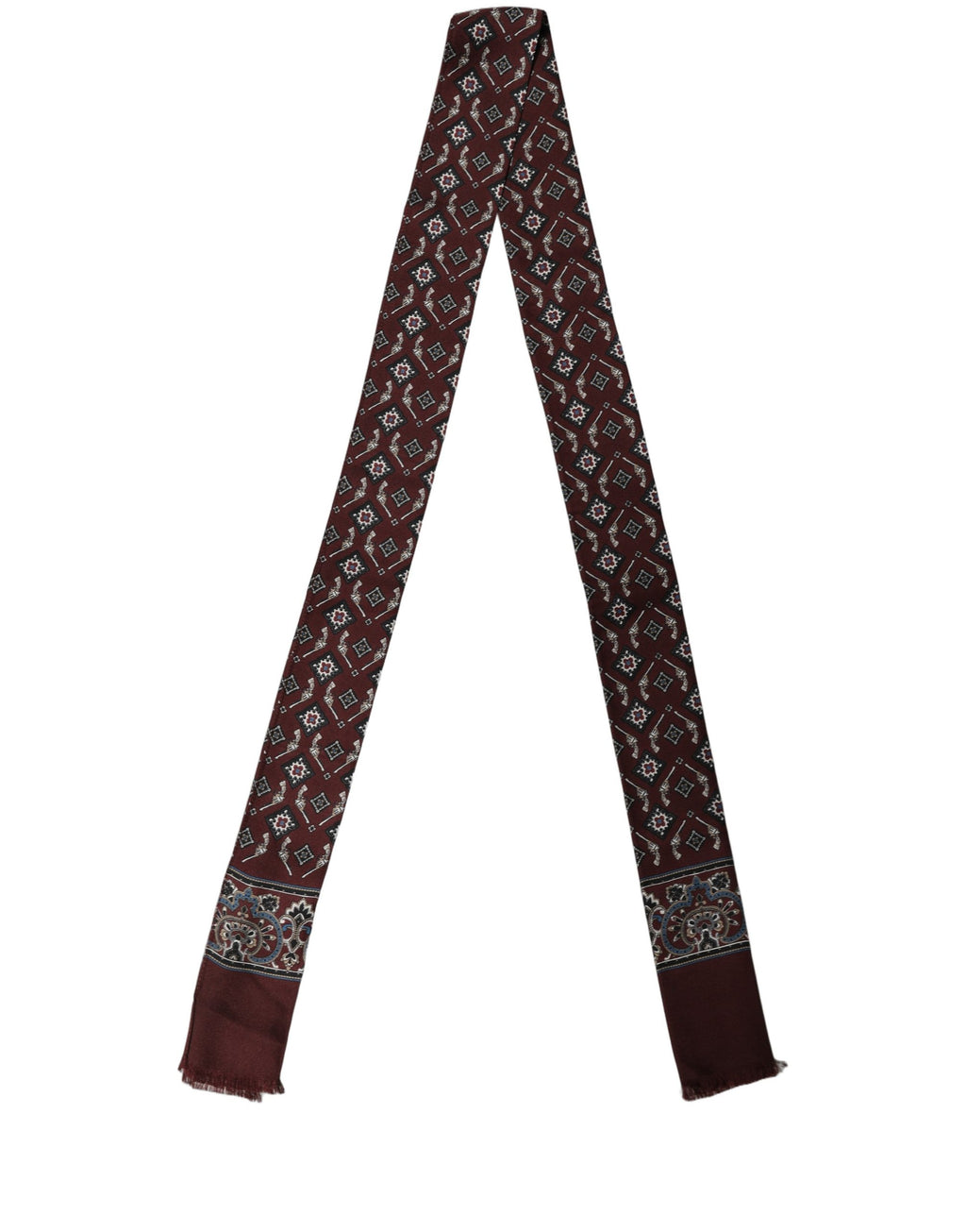 Dolce & Gabbana Burgundfarbener schmaler Twilly-Schal mit Fransen