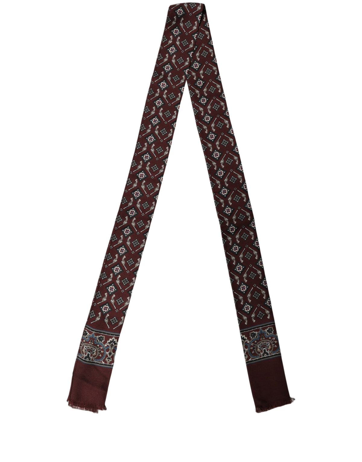Dolce & Gabbana Burgundfarbener schmaler Twilly-Schal mit Fransen