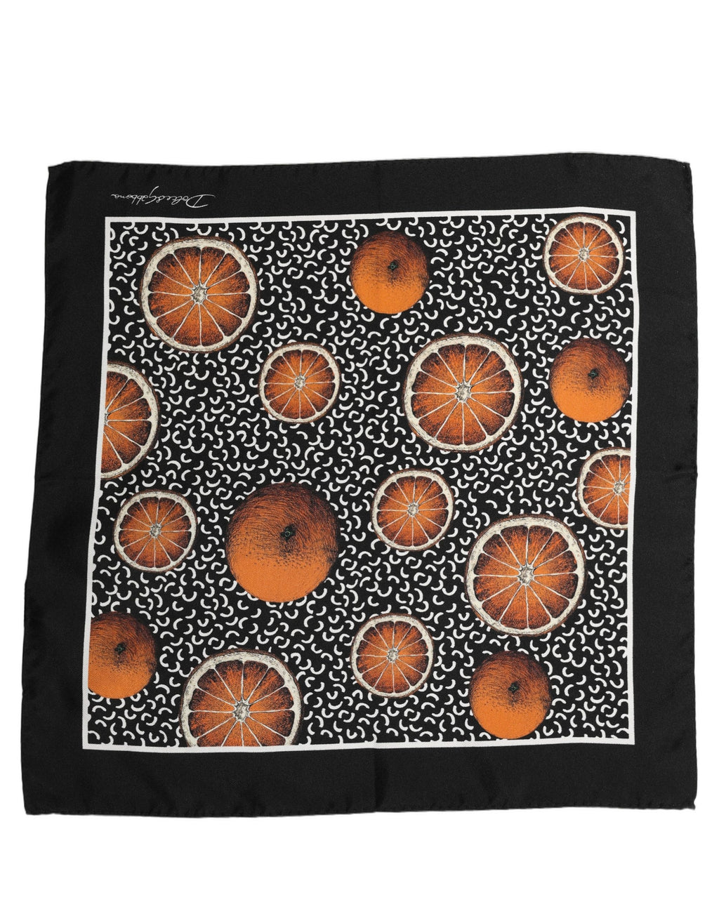Dolce & Gabbana Schwarzer Seidenschal mit orangefarbenem Einstecktuch