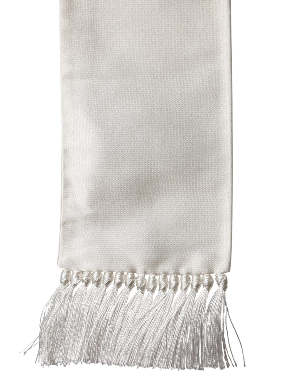 Dolce & Gabbana Men White Satin Silk Fringed Lace Stole Scarf