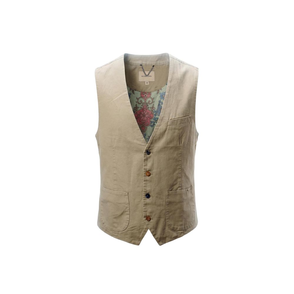 Gianni Lupo Beige Cotton Waistcoat