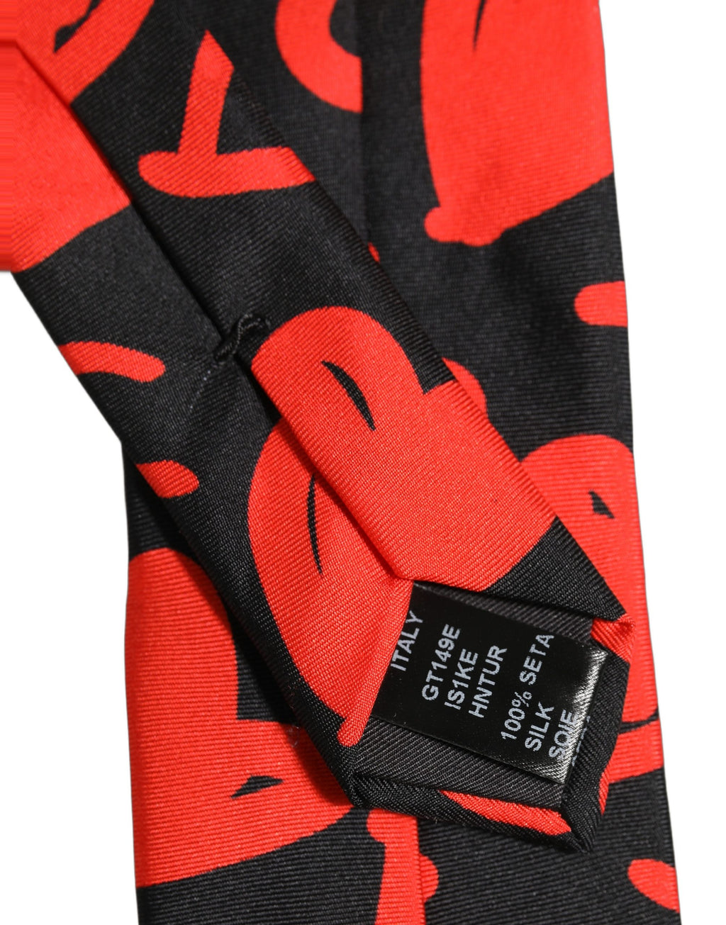 Dolce & Gabbana Black Silk Red Graphic Hearts Adjustable Tied Necktie Tie