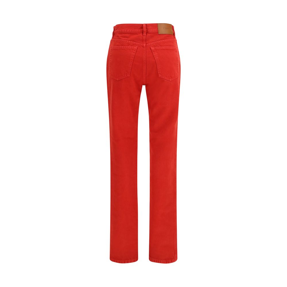 Chloé Red Cotton Straight-Leg Jeans