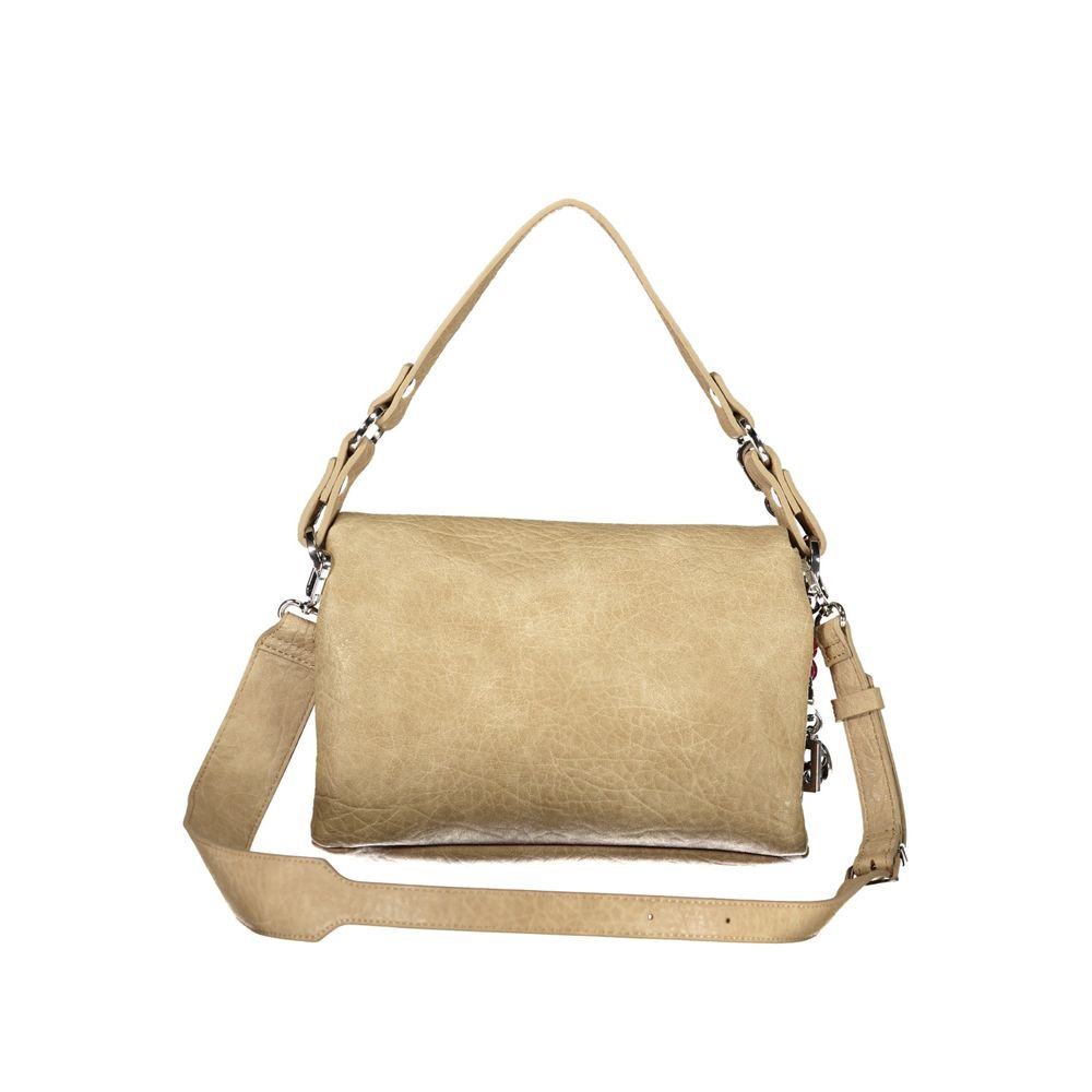 Desigual Beige Damen-Handtasche aus Polyurethan mit abnehmbarem Riemen und Fächern